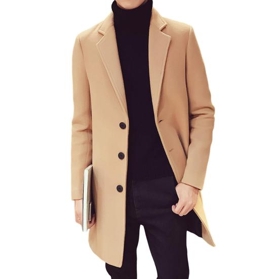 Men Suit Coat Lapel Long Sleeve Solid Color Mid-length Suit Jacket Slim Fit