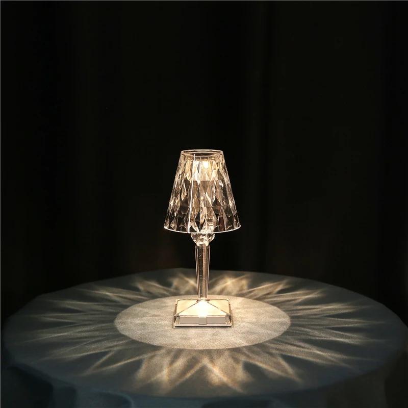 Portable Modern Acrylic Diamond Table Lamp with Crystal -Wireless Night Light for Bedroom Decor and Desk Use Including Lampshade