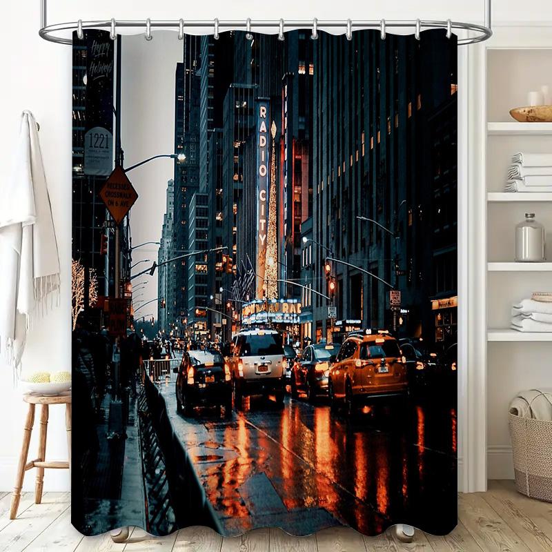 NYC Skyline Shower Curtain New York City Photography Bathroom Decor Waterproof Modern Art Prints Wall Hanging Vintage Travel