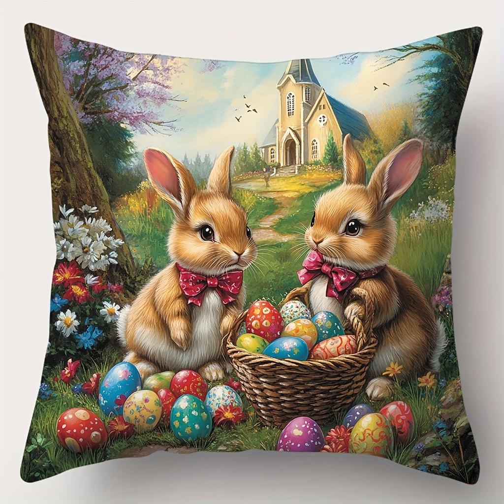 4-piece Easter Theme Pillowcase Set, Suitable for Sofa, Car, and Bedroom Decoration, Insert Not Included