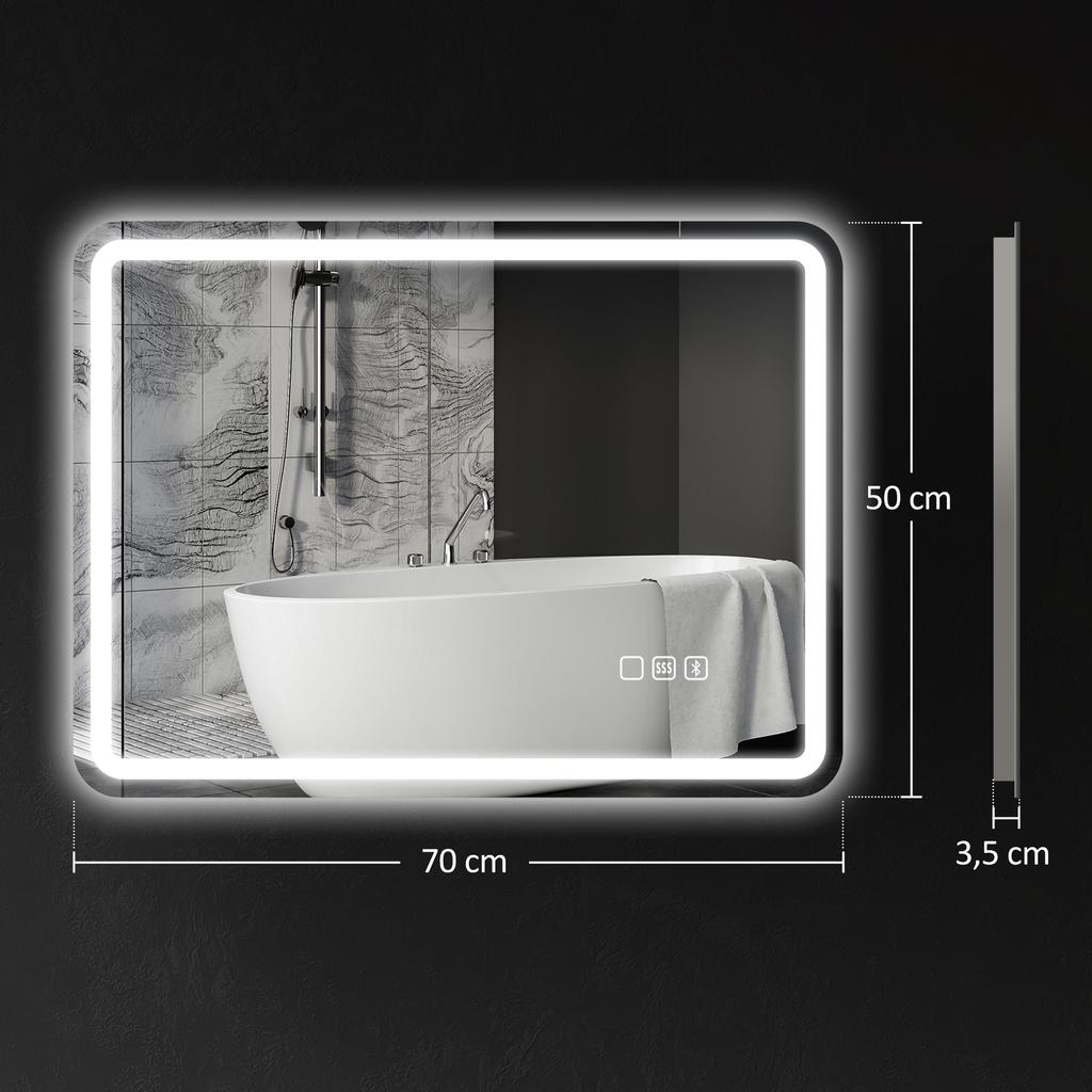 Bathroom Mirror with LED Lighting, Anti-Fog Pad, 3 Adjustable Colors, Silver