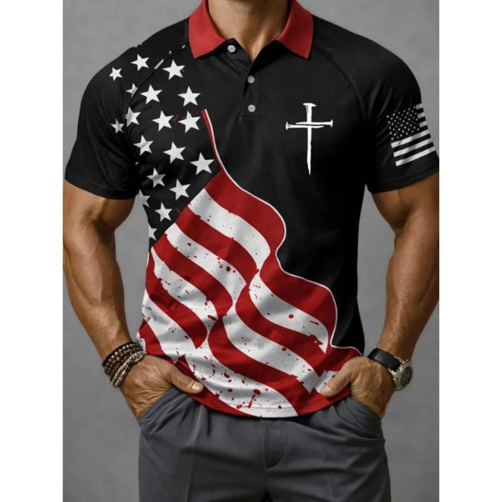2026 Summer New Hot Selling Men s European and American Short Sleeved Digital Printed Polo Shirt with Lapel Collar S чёрный