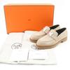 HERMES Loafers, Moccasins, Faubourg H logo Metal beige Suede leather Women 35 Used