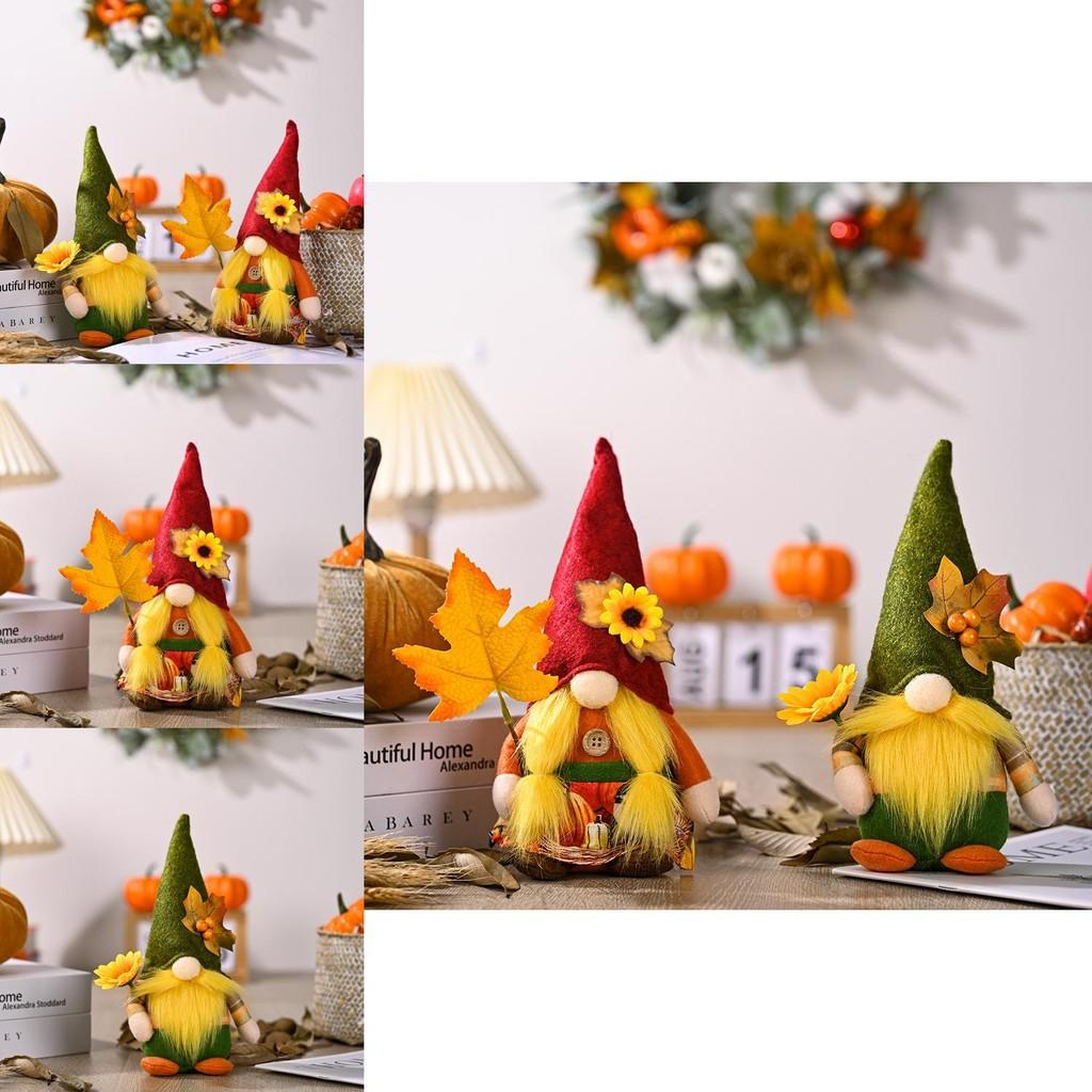 Plush Harvest Season Rudolf Gnome Figurine With Colorful Maple Leaf Hat And Floral Accents