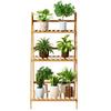 Natural Bamboo 3-Tier Ladder Plant Shelf Foldable Display Rack Sturdy Space Saving for Indoor Outdoor Balcony Flower Pot Decor