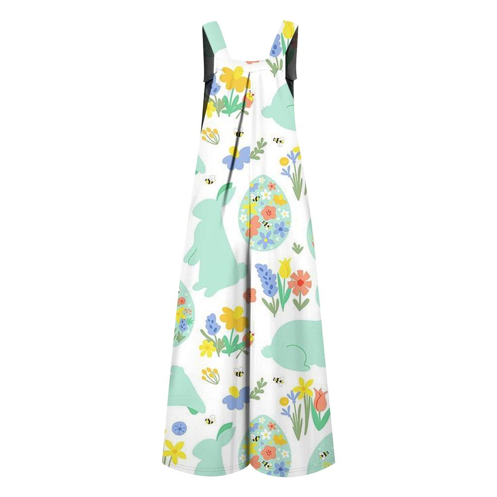 Women's Casual Jumpsuit Sleeveless Easter Print Jumpsuit