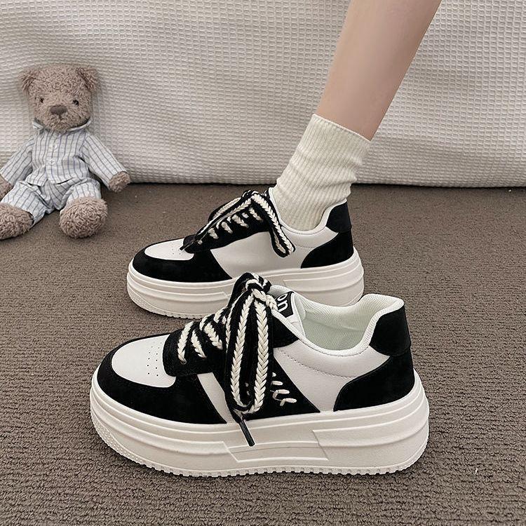

Platform muffin shoes women s new casual versatile sports board shoes in autumn and winter 2025 ins tide-increasing white shoes 40 чёрный