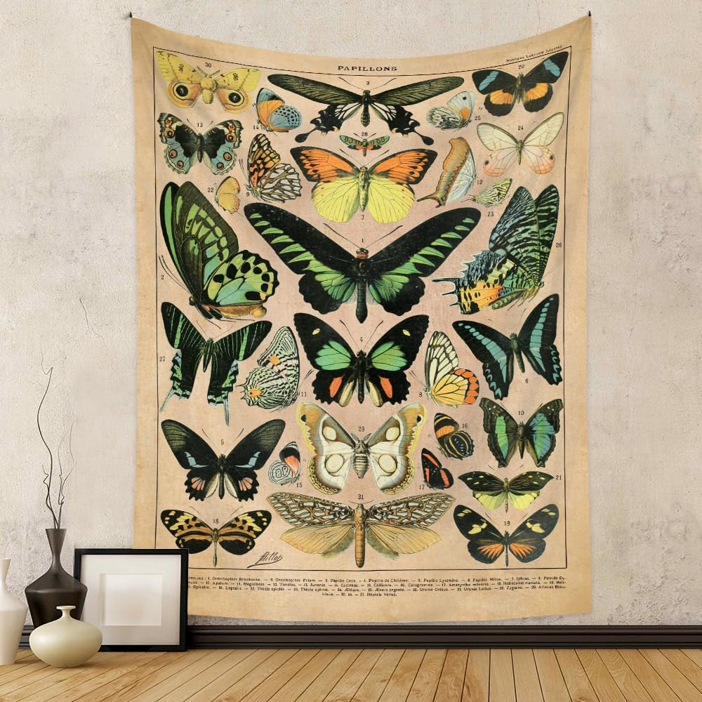 

VIKAMA Illustrated Botanical Tapestry Vintage Floral Tapestry Long Vertical Wall Hanging Bedroom Floral Decorative Hanging 74x94cm(29x37in)