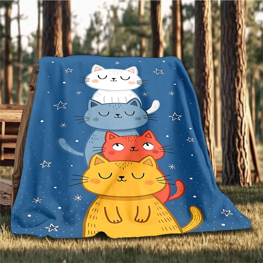 1pc Cats StackOutdoor Blanket, Soft And Comfortable Blanket, Casual Warm Outdoor Blanket, Good Birthday Gift Yy260328052
