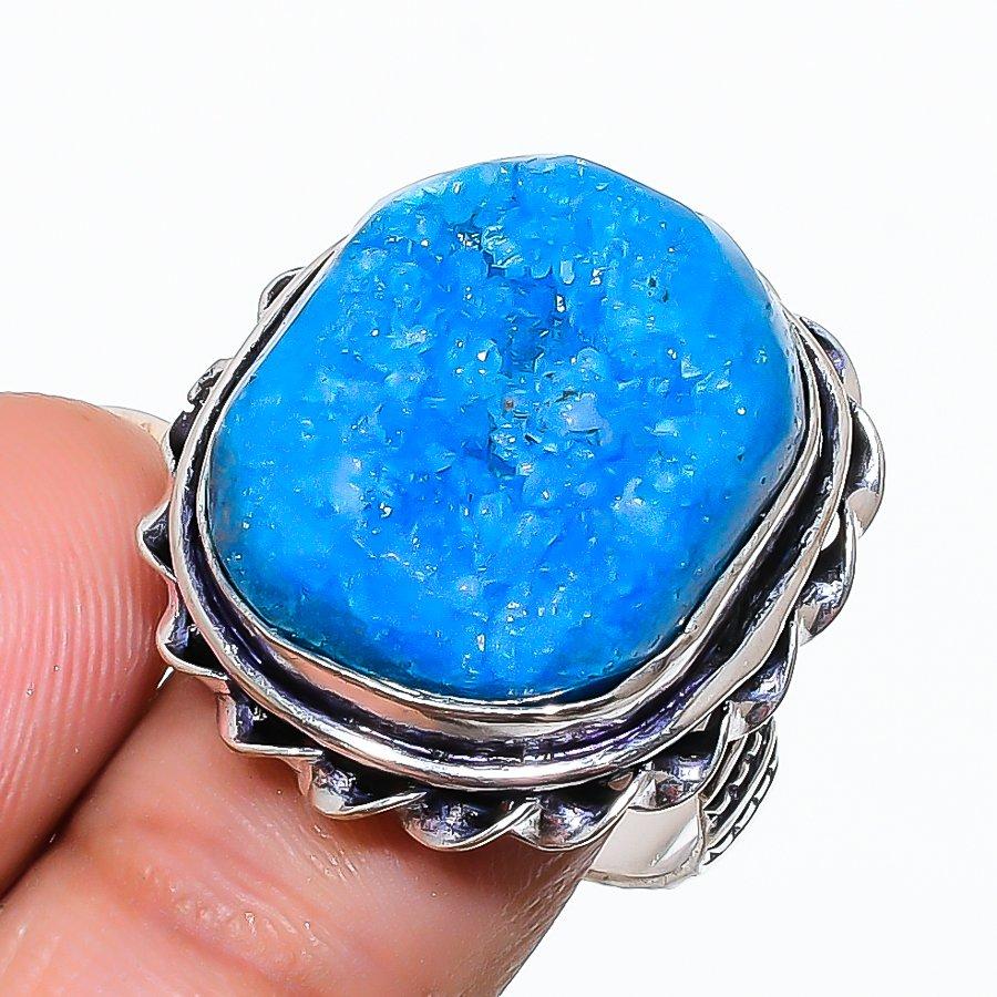 

Natural Titanium Druzy Gemstone Handmade 925 Sterling Silver Ring Size 8 H6d61