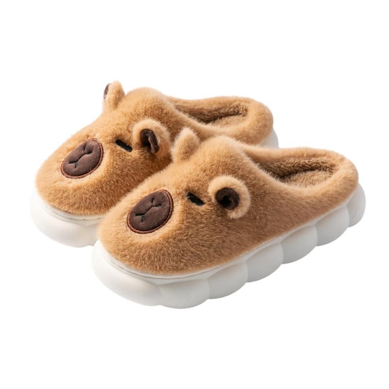 Bear Cartoon Cotton Slippers Men's Autumn and Winter Indoor Home Thick Bottom Velvet Warm Outer Wear Couple Confinement Shoes Women