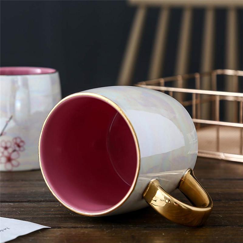 Cherry Blossom Ceramic Mugs With Lid Gold Spoon Porcelain Coffee Milk Cups Breakfast Drinkware for Women Lovers Friends G