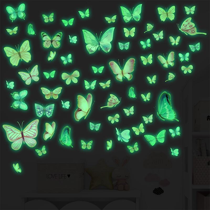 

Зарубежная торговля Светящиеся в темноте наклейки на стену, Дизайн с розовыми, голубыми и зелеными бабочками, Спальня для девочек, Детская комната, Детский сад зелёный