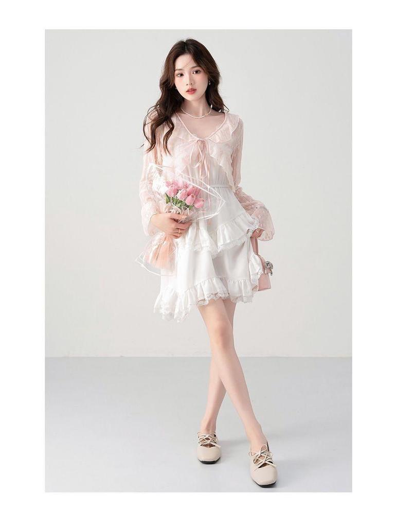 Women's Lightweight Lace-Up Sun Protection Jacket with Ruffle Shawl