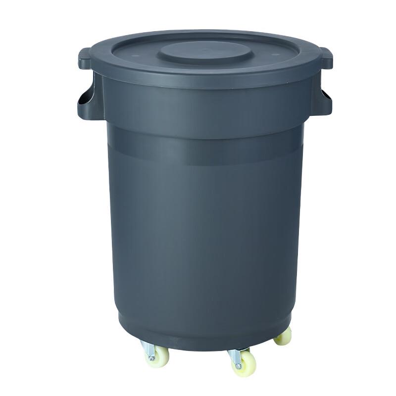 Commercial 80L Round Outdoor Plastic Trash Can with Wheels and Lid