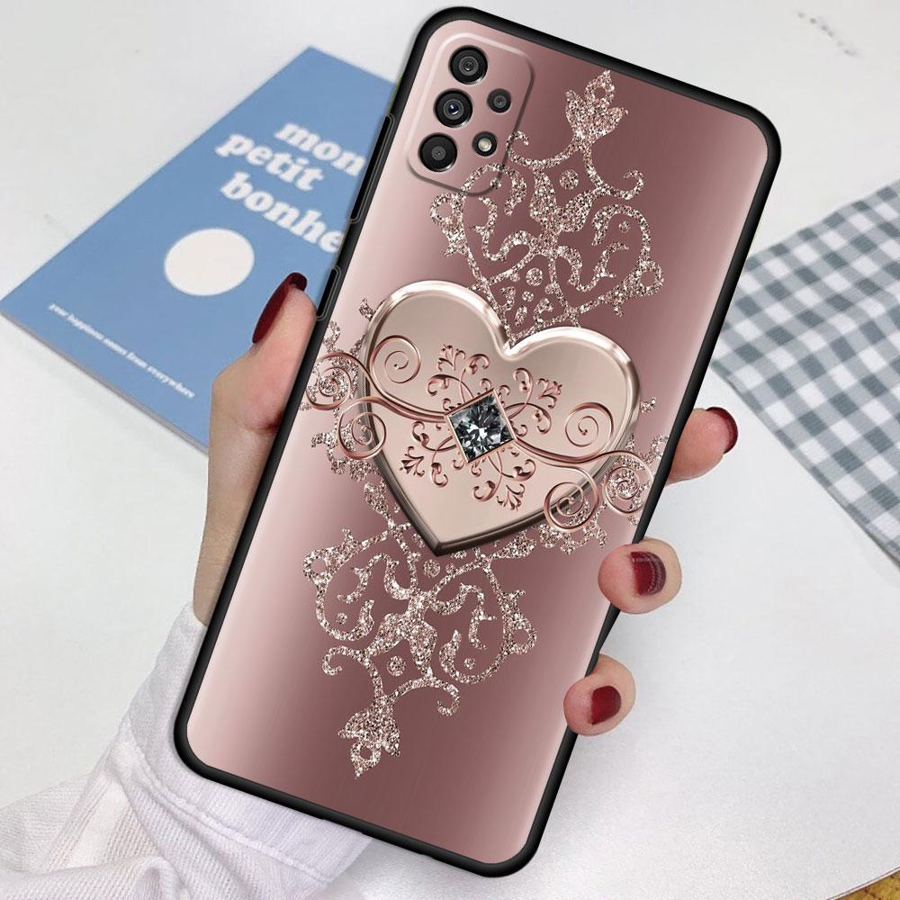 Case For Samsung Galaxy A52 A12 A32 A51 A21s A71 A13 A53 A22 A31 A72 A03 A02s A41 Black Phone Shell Love Bow