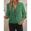 Solid Color Women's Fashionable Casual 9-quarter Sleeve Notch V-neck Shirt for Women Shirt