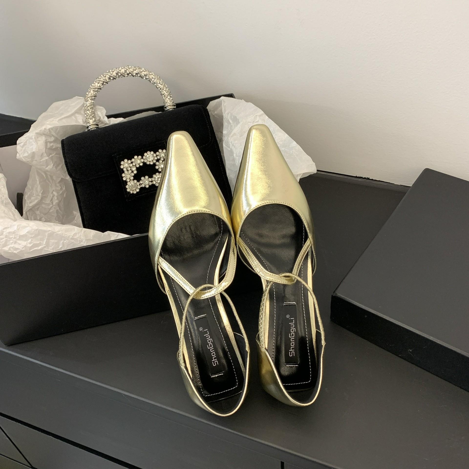 

2025 spring and autumn new pointed end evening breeze gentle soft-soled ladyshoes single shoes Mary Jane versatile flat casual 39 золотой