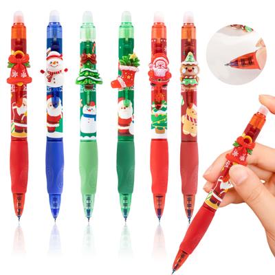 6Pcs Christmas Erasable Gel Pens Cute Retractable Blue Ink Pens with 0.5mm Fine Point Cartoon School Office Supplies