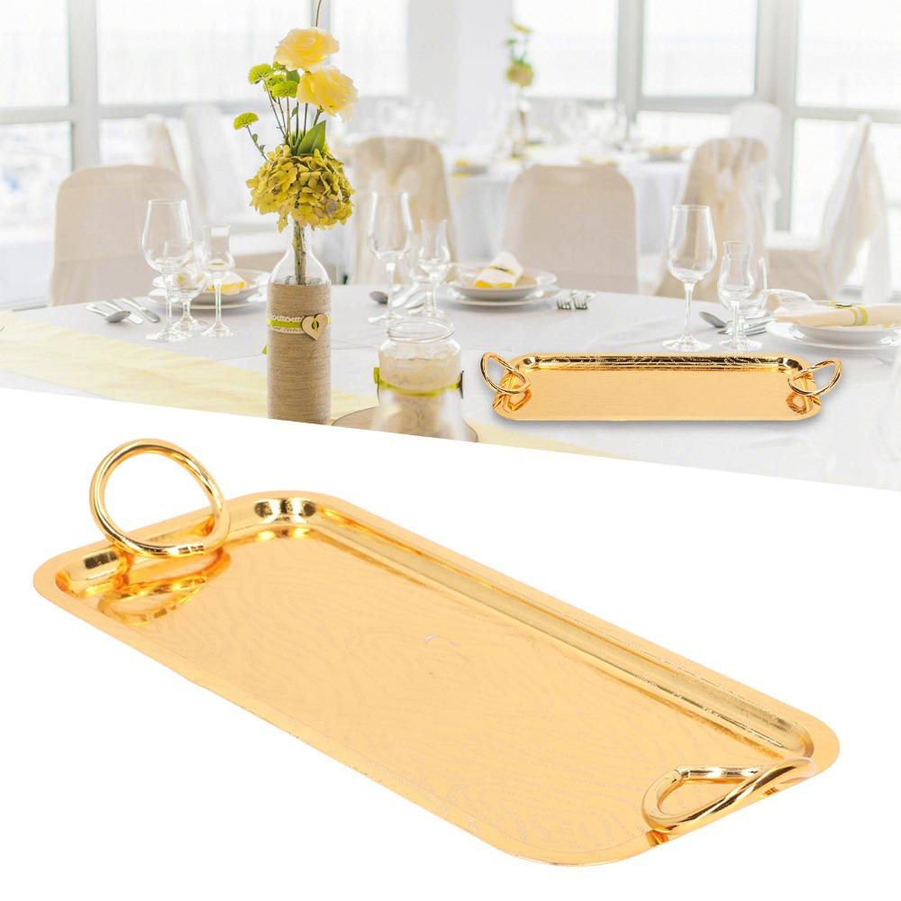 Circle Handle Rectangular Serving Tray Rectangular Stainless Steel Teacup Tray BBQ Dessert
