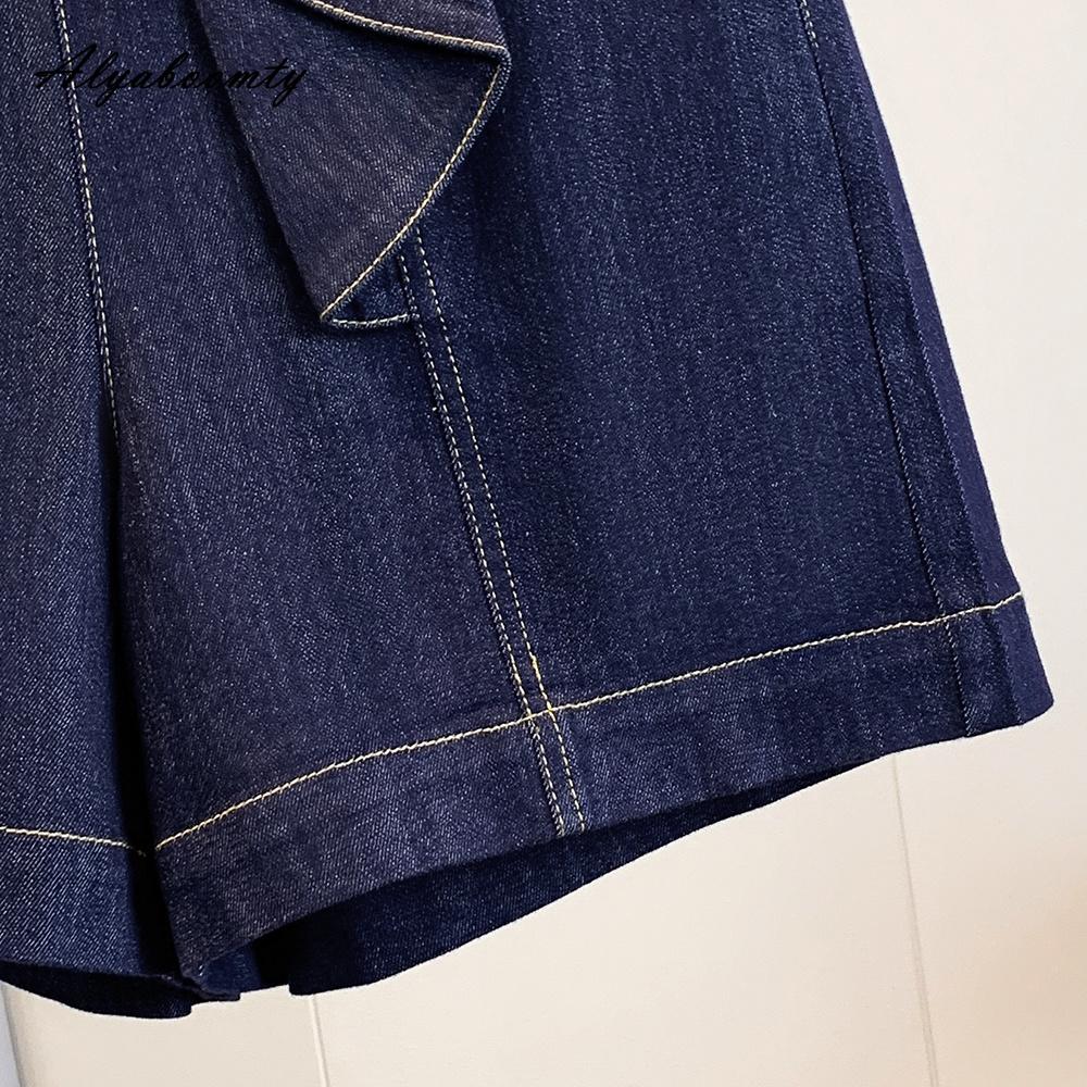 Korean Style Summer Women Basic Shorts High Waist Bow Stylish Blue Denim Straight Shorts Casual Loose Plus Size Streetwear Ladies' Shorts XL-5XL