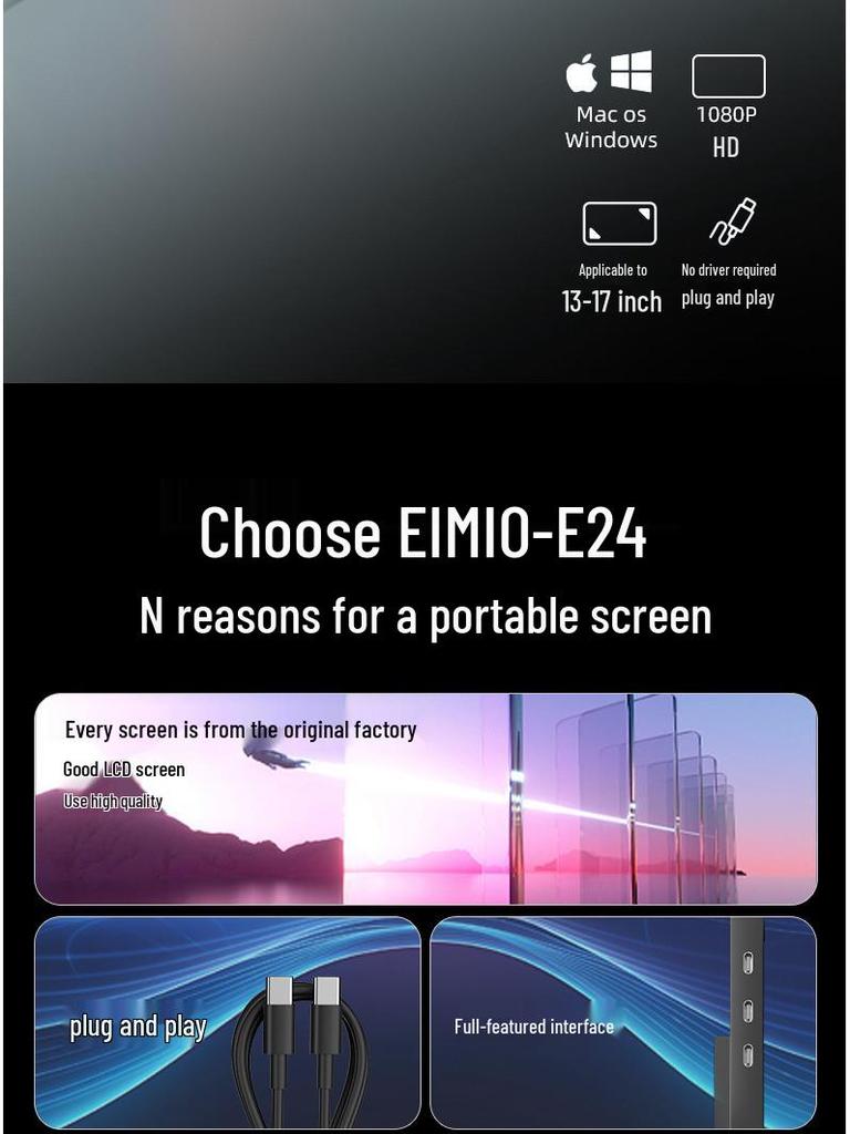 EIMIO Dual Screen Portable Monitor: 14" & 16" 2.5K Left-Right One-Line Triple Display Laptop Extension