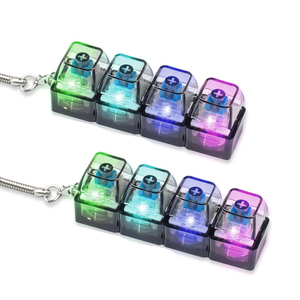 4 Keys Mechanical Keyboard Crystal Clicker Sensory Stress Relief Fidget Keyboard Keychain for Adults Anxiety Relief Daily Relax