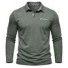American Style Spring Autumn Men's Polo Shirts Long Sleeve Smart Casual Turn Down Collar Pull On Polos Man