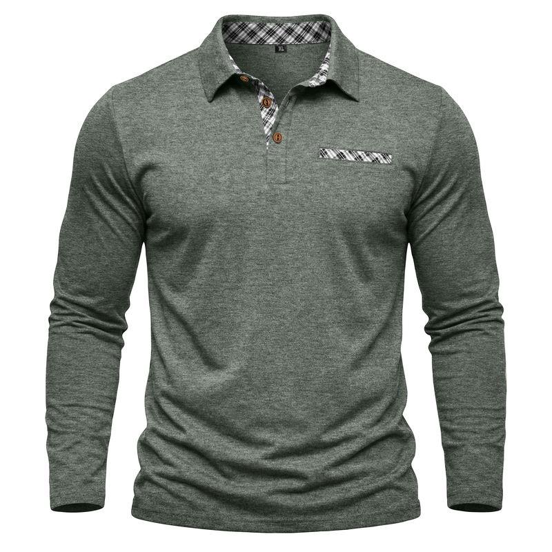 American Style Spring Autumn Men's Polo Shirts Long Sleeve Smart Casual Turn Down Collar Pull On Polos Man