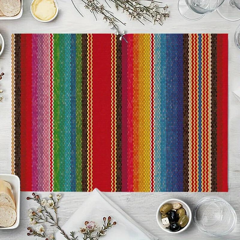4/6/8KS Vícebarevné pruhované mexické prostírání 32*42CM Lněné Sezónní Jarní Stolní Podložky na Párty Kuchyň Svatbu Jídelní Dekor