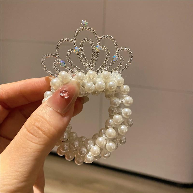 Pearl Princess Crown Hair Tie for Girls