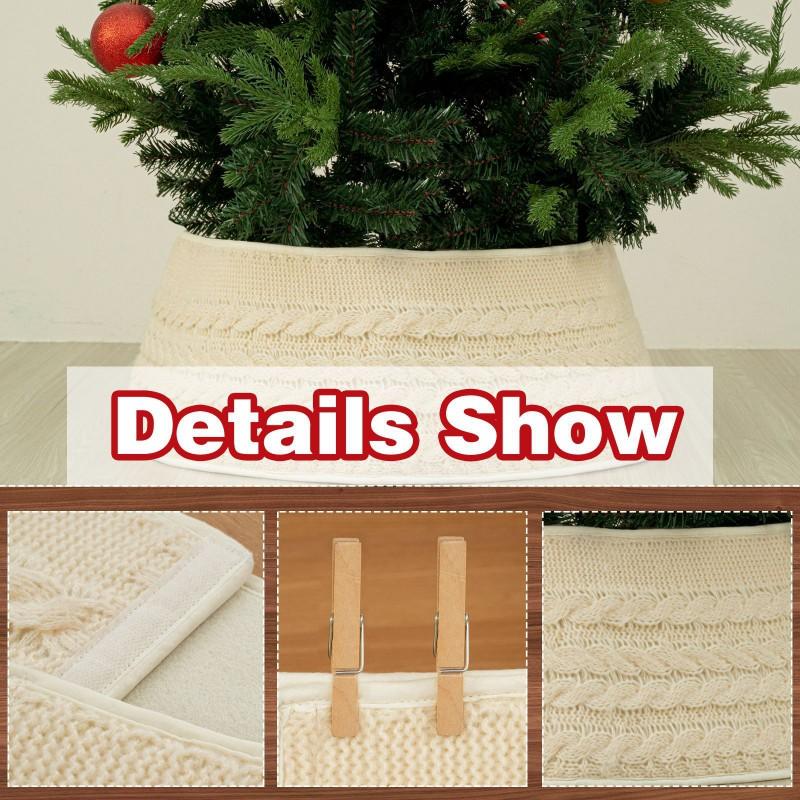 Christmas Tree Skirt Beige Knit Collar Home Party Decor