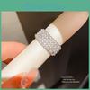 Pearl Leaf Open Ring For Women With Sparkling Crystals Elegant Summer Jewelry