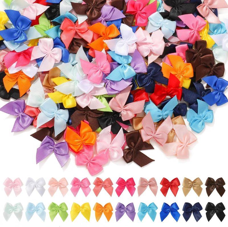 

200PCS Multicolor Mini Satin Ribbon Bows Ribbon Small Tiny Bows for DIY Craft Sewing Wedding Birthday Party Gift Box Accessories 50PCS
