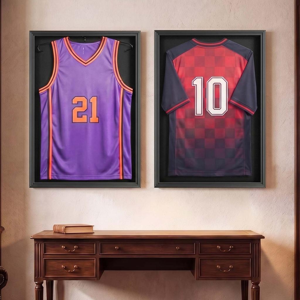 Jersey Frame Display Case, 90 X 70 X 4 Cm, Lockable Wooden Sport Jersey Shadow Box with 98% UV Protection PC Panel and Hanger, for Baseball Basketball