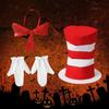 Top Hat Costume Set Red White Cat and Bow Tie, Gloves Accessory for Stage Show