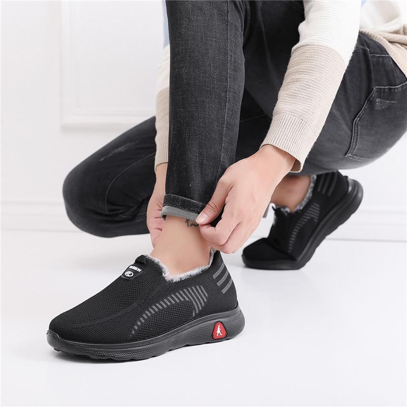Men's Winter Fleece Lined Sneakers Outdoor Warm Running Work Sports Shoes Thick Fur Lining Anti-slip Lightweight Breathable Casual Sneakers for Men