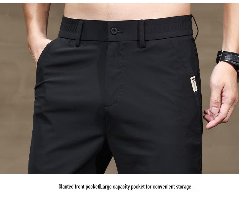 Men's Summer Slim Fit Four-Way Stretch Ice Silk Pants - Trendy Casual Straight Leg Suit Style