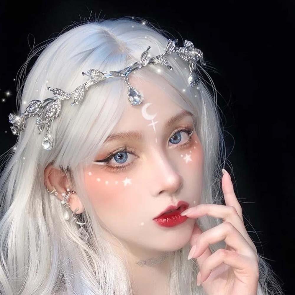 Leaf Design Crystal Forehead Accessory Elegant Bride Shiny Hair Hoop Wedding