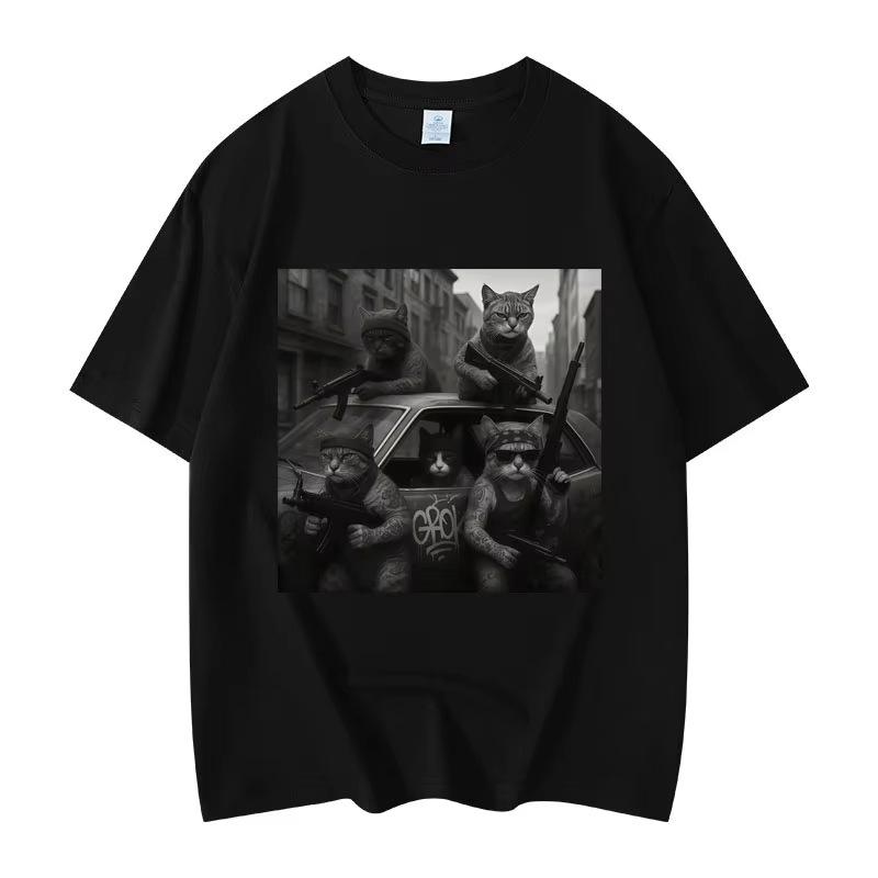 2026 New HighQuality Cotton Funny Cat Joke Graphic TShirt Unisex Teens Short Sleeve Streetwear Summer Casual Top Hot Sale