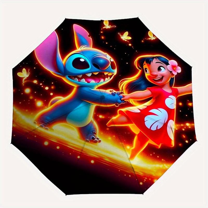 Stitch,Lilo Fully Automatic Themed Umbrella - 8 Ribs Durable Iron Frame, Tri-fold Compact Design, Perfect As a Gift, Travel Umbrella, Unisex