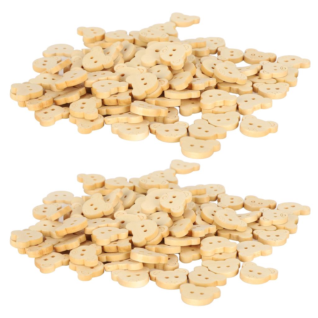 250pcs Wood Buttons Cute 2 Holes Bear Head Shape Wooden Sewing Buttons for Clothing DIY Craft