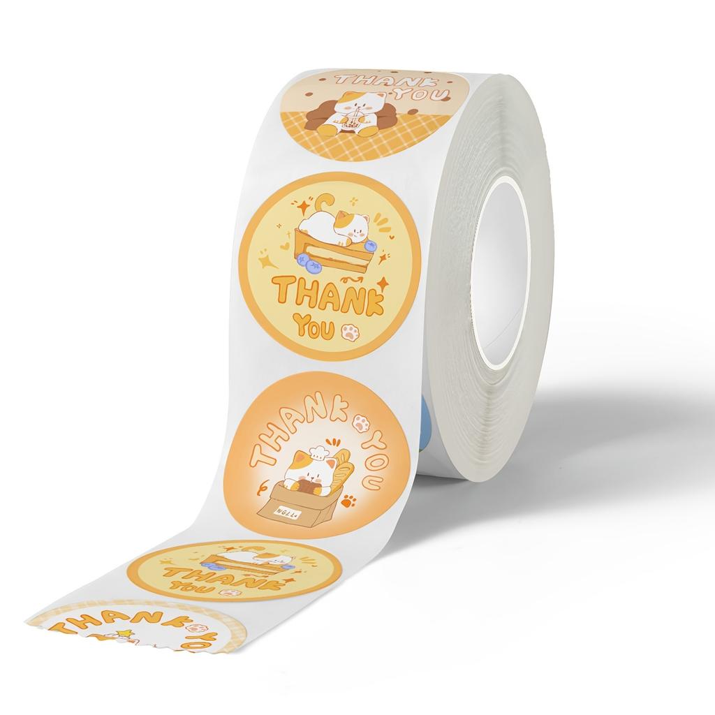 1 Roll Pack Cat Thank You Label Sticker Holiday Decoration Sticker