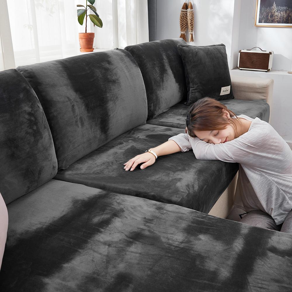 Huse Elastice de Catifea pentru Pernele de Șezut ale Sofalei, Husă Pluș pentru Scaun, Husă pentru Colțar, Husă Mobilier pentru Șezutul Sofalei, Husă Elastică pentru Sofaua din Camera de Zi