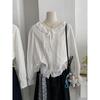Spring Autumn Polo-neck Sweet Single Breasted Shirt Women Long Sleeve Casual White Cotton Blouse Cardigan Top