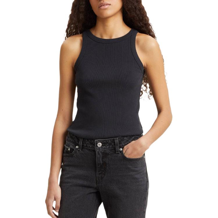 Levis Solid Slim Fit Sleeveless Tank Top Women Tops Black A3381-0001