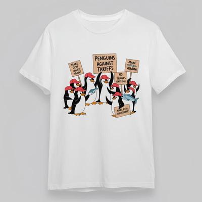 Women's Plus Size Classic T-Shirt Penguin Group with Protest Signs Graphic Tee