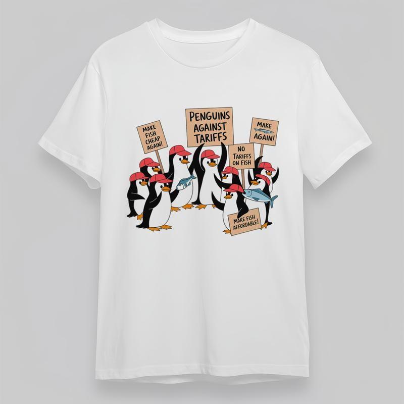 

Women s Plus Size Classic T-Shirt Penguin Group with Protest Signs Graphic Tee 3XL