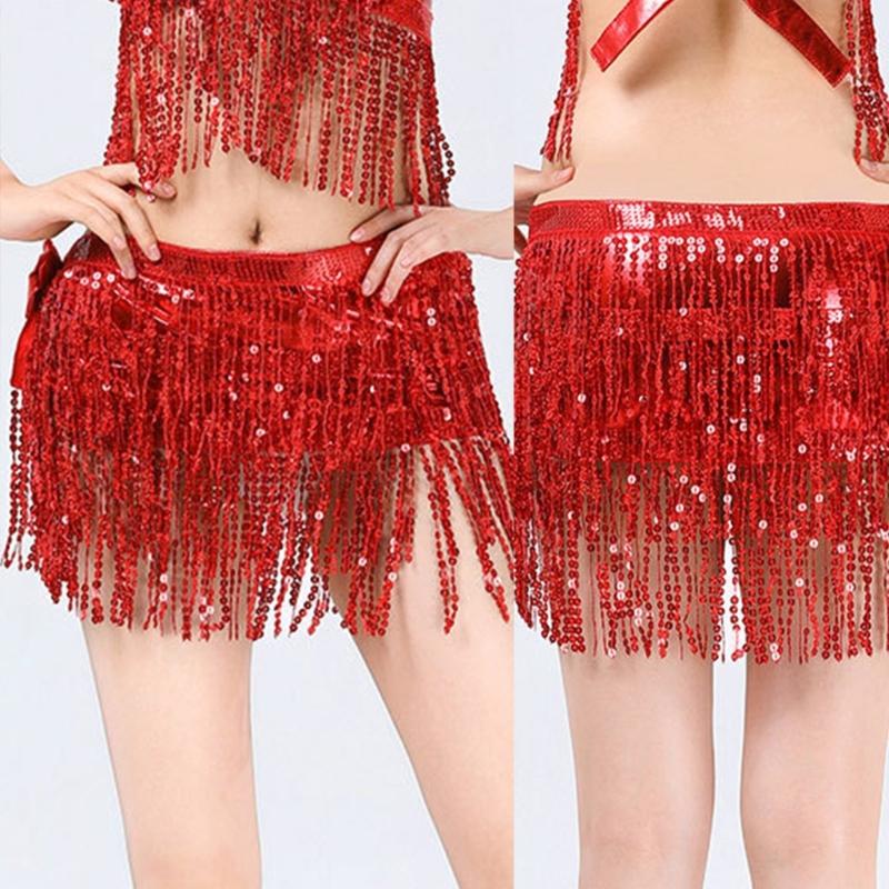 Sequins Wrap Skirt Belly Dance Hip Scarf Wrap Sparkles Mini Skirt Raves Festival Outfit Halloween Costume for Women Girls