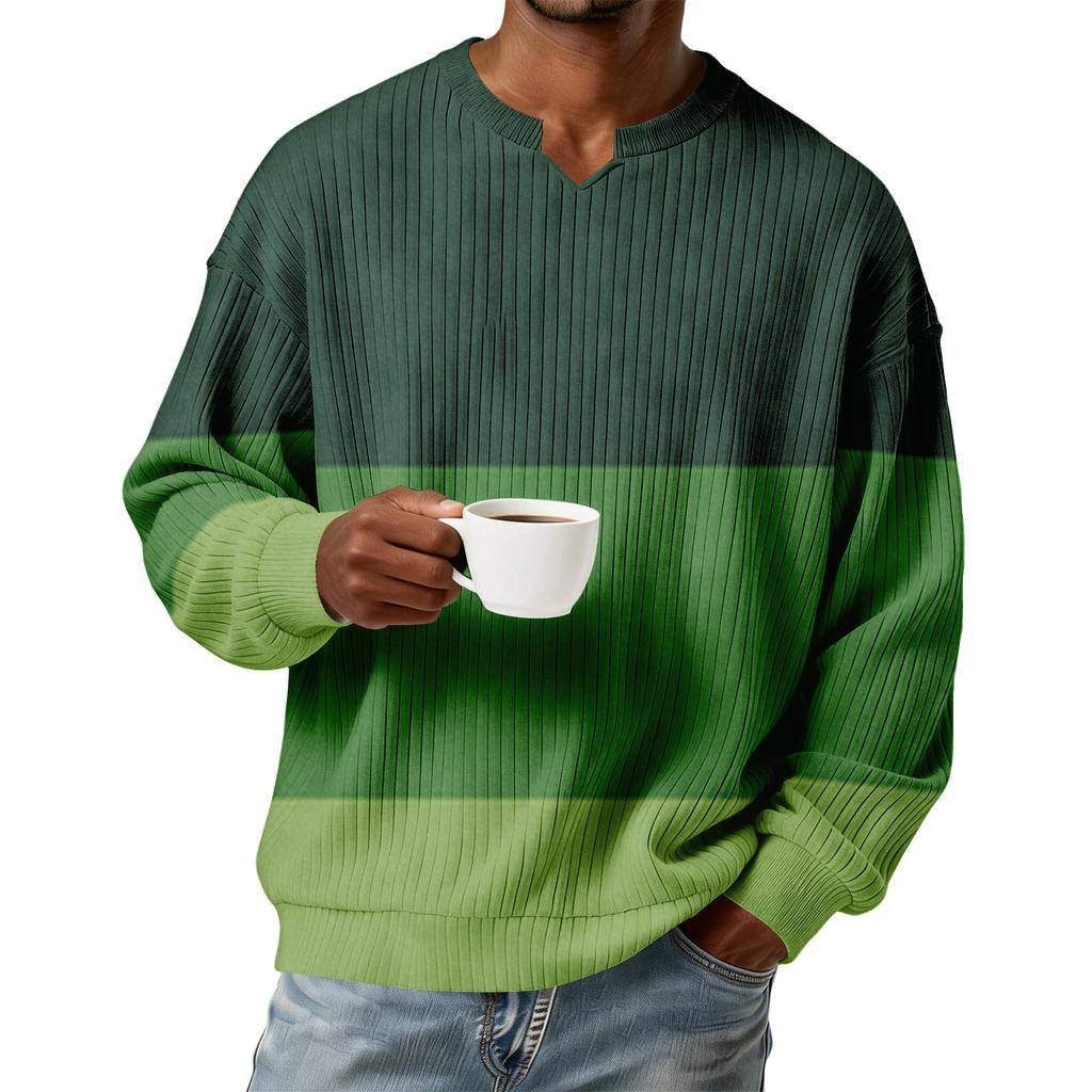 Herrfärg,Färgblockerad Snygg V-ringad Ribbstickad Långärmad T-shirt